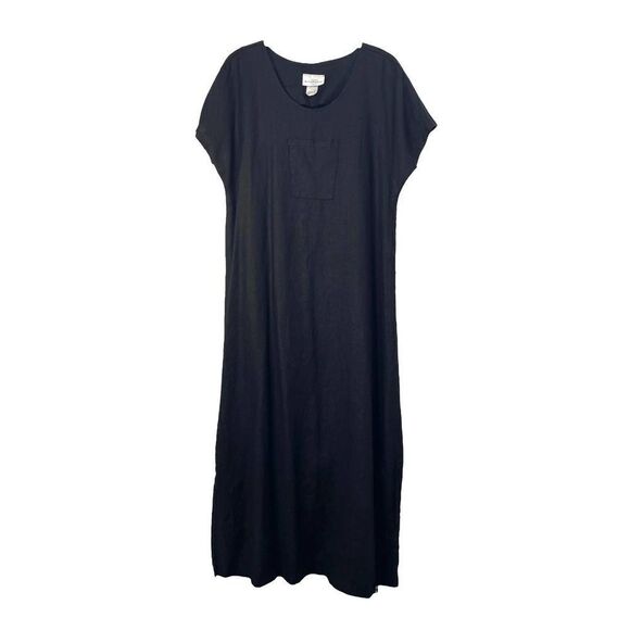 Match Point maxi black 100% linen dress Sz‎ L boho lagenlook - Picture 1 of 8